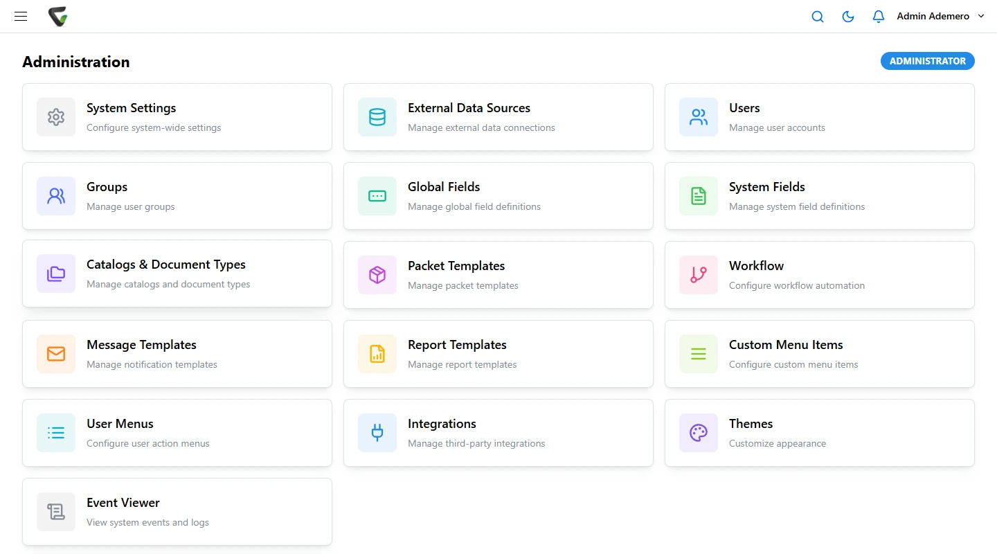 Content Central 7.6 Administration console with every system setting in one place