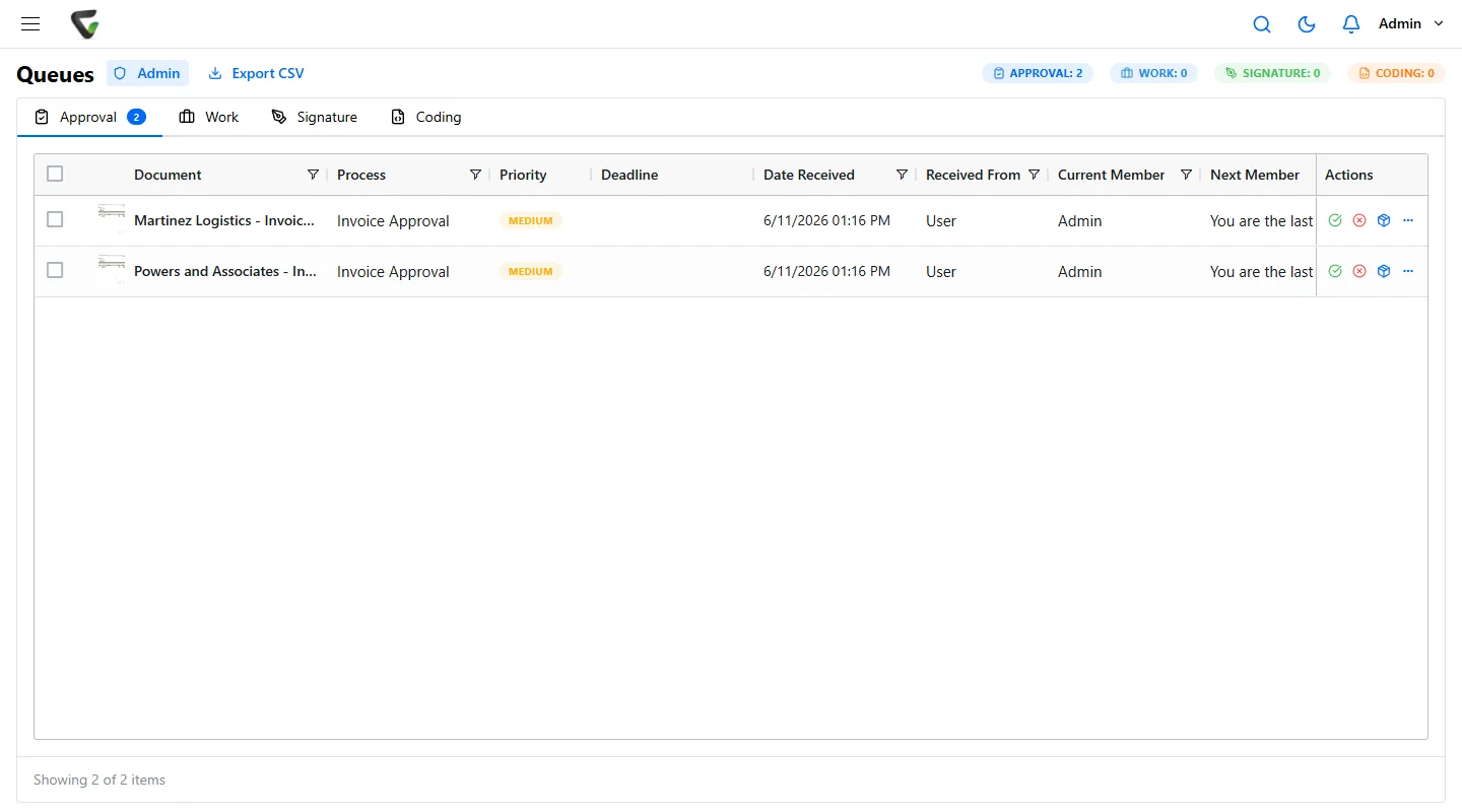Content Central 7.6 - approval work queue listing documents awaiting review