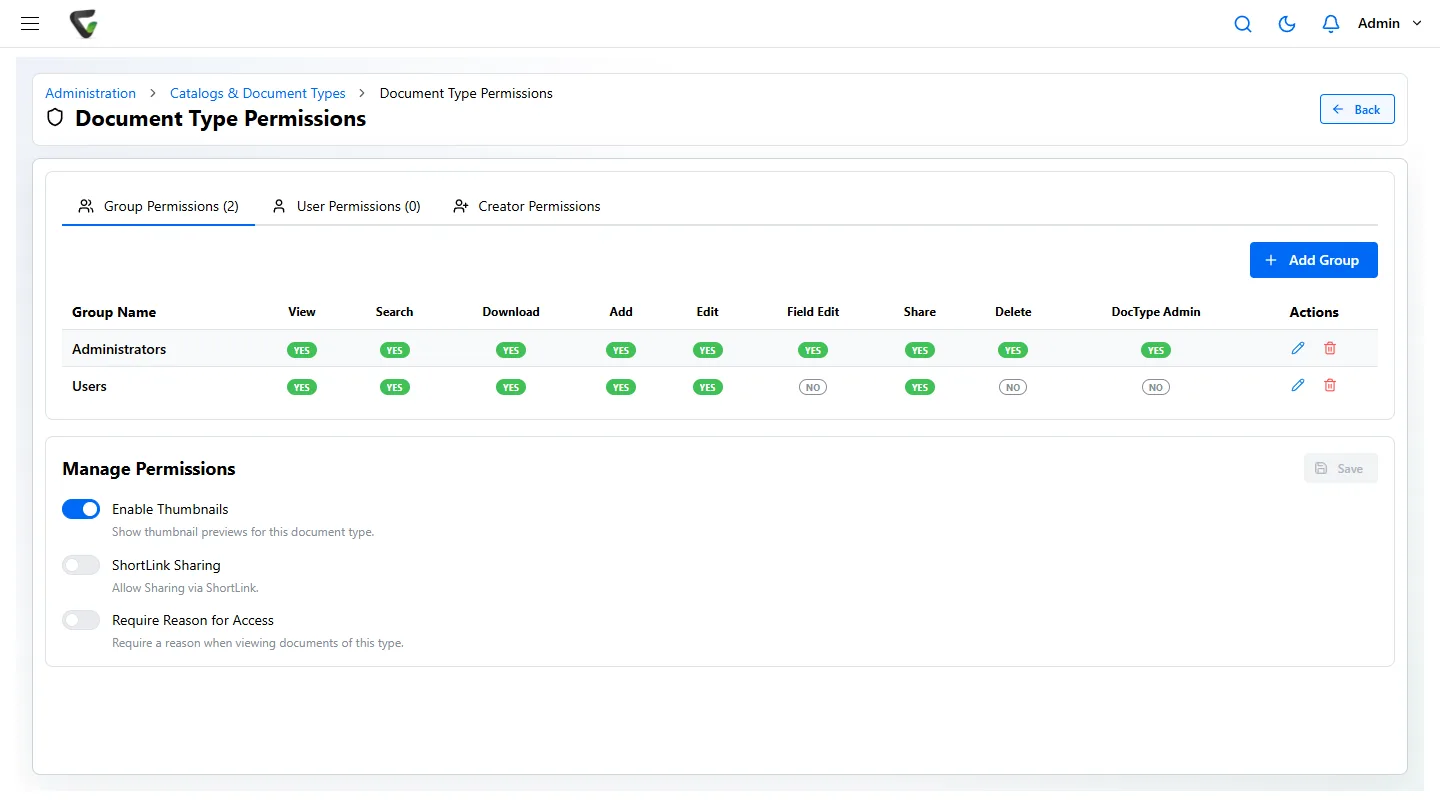 Content Central 7.6 - role-based permissions configuration screen
