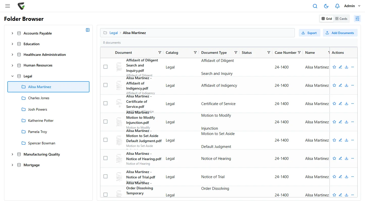 Content Central 7.6 - Legal catalog with a client folder of pleadings
