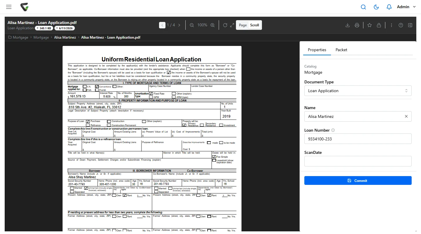 Content Central 7.6 - loan application in the viewer with Loan Number index field