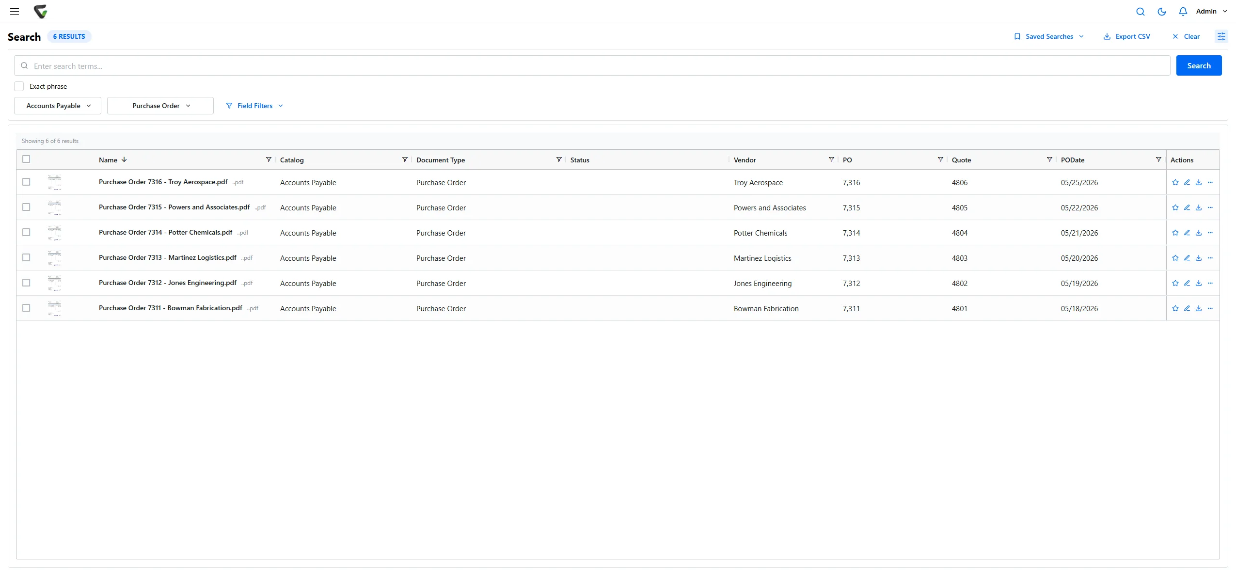 Content Central search results for purchase orders