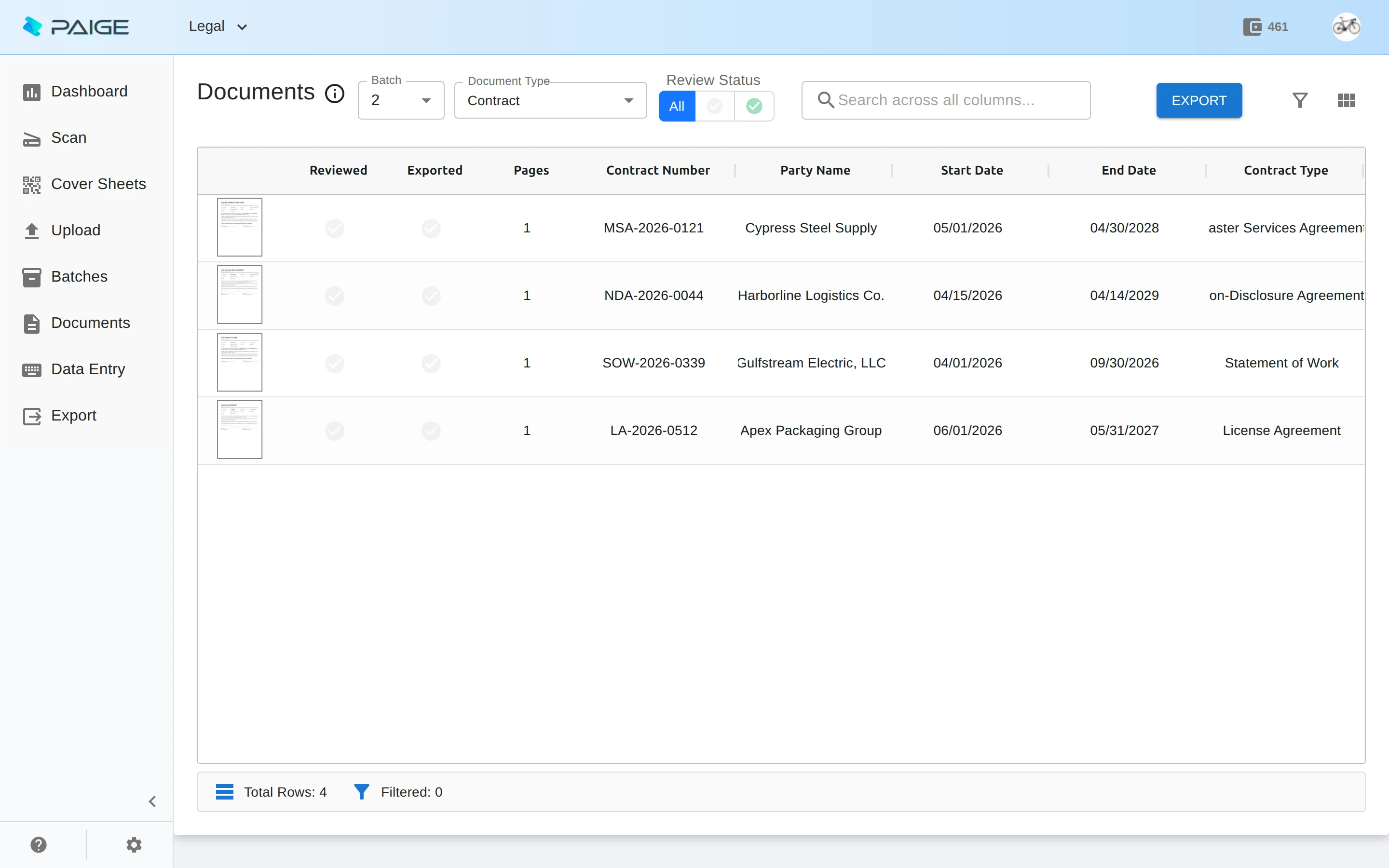 Paige - Legal documents with fields automatically extracted