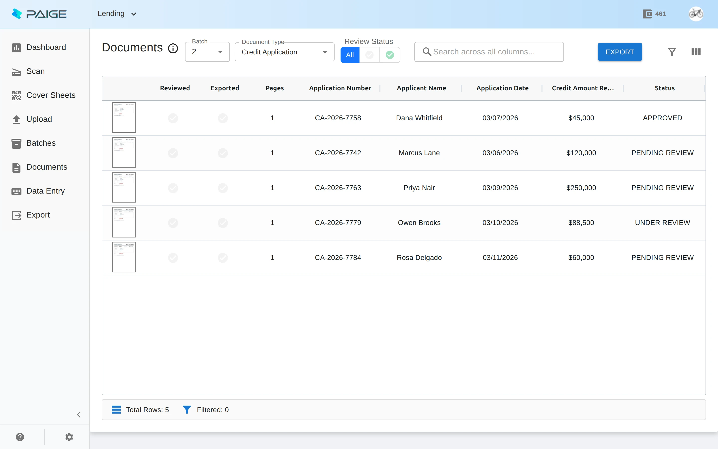 Paige - Lending documents with fields automatically extracted