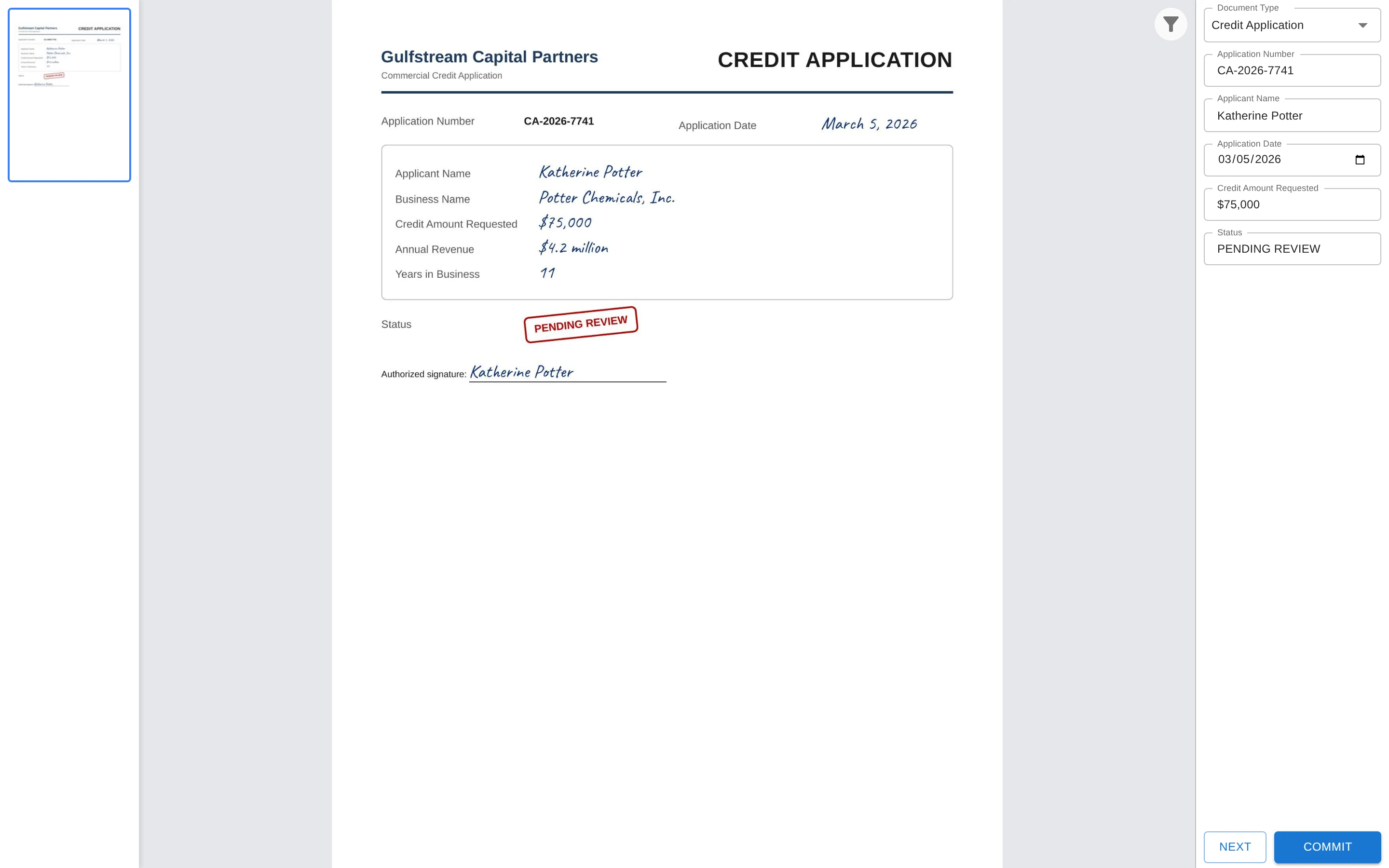 Paige - Lending document in Data Entry with extracted fields ready to verify